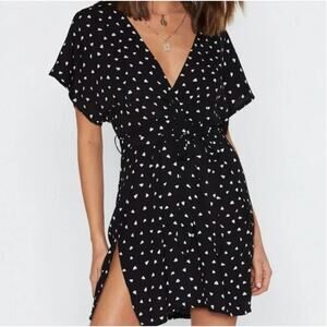 NASTY GAL Dress Satin Heart Deep V Wrap Design Side Slits Size 4